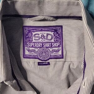SuperDry Men's Striped Button Down Shirt - Purple and White NWOT